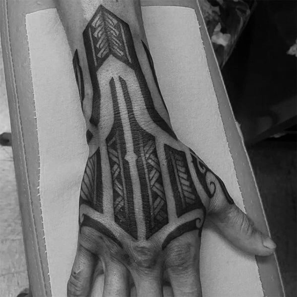 Guys Hand And Forearm Polynesian Tribal Tattoo
