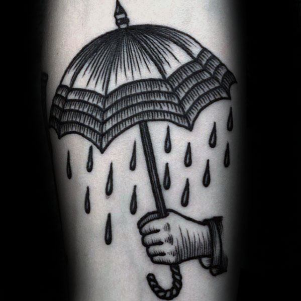 Guys Hand Holding Umbrella Tattoo Deisgns On Inner Forearm