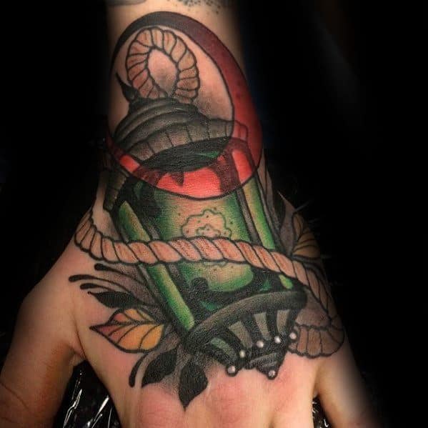 Guys Hand Tattoo Ideas Glowing Green Lantern Designs