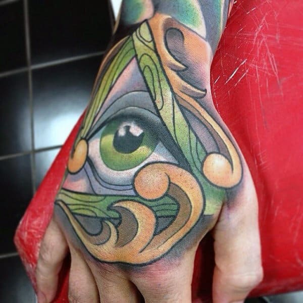 Guys Hands Green Eyed Tattoo