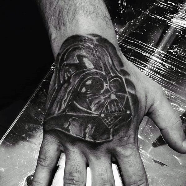 Guys Hands Grey Darth Vader Tattoo