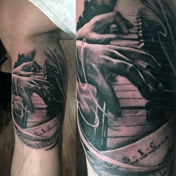 Guys Hands Playing The Piano Bicep Inner Arm Tattoo
