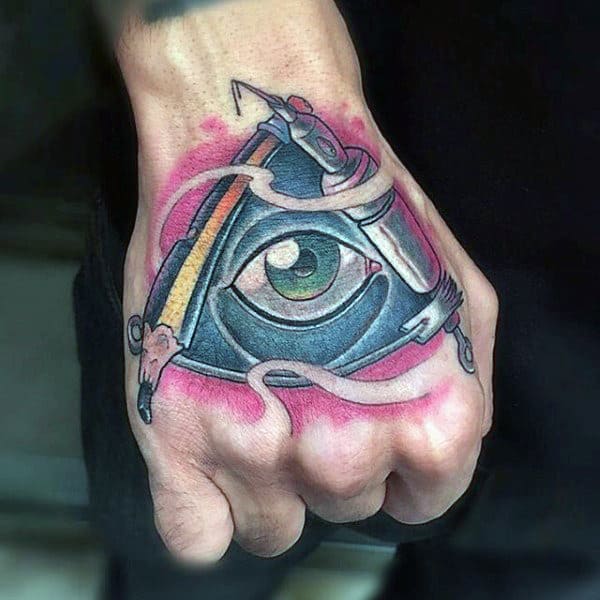 Guys Hands Unique Illuminati Tattoo