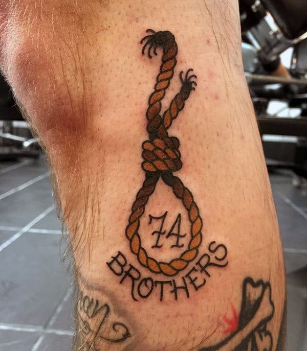 Guys Hanging Noose Tattoo Design On Forearm