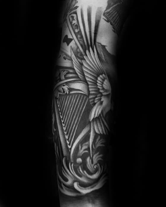 Guys Harp Tattoo Design Ideas Forearm Sleeve