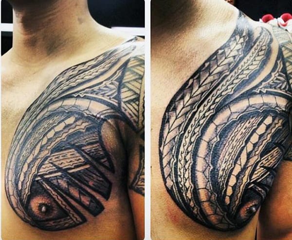 Guy's Hawaiian Tribal Tattoos For Men On Chest