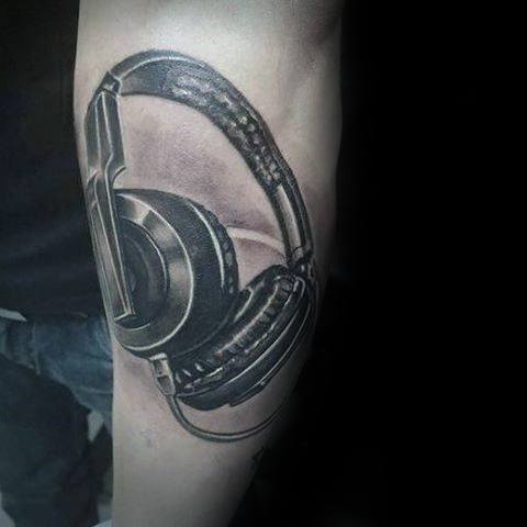 Guys Headphones Tattoo Design Ideas Outer Forearm
