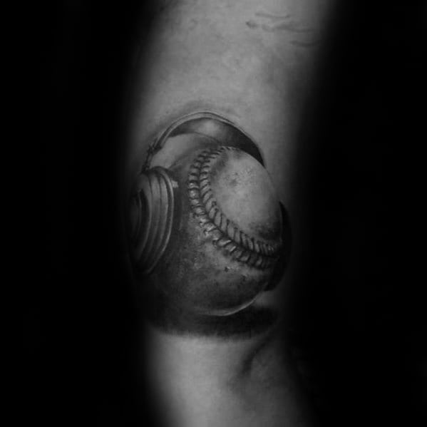 Guys Headphones Tattoo Designs With Baseball 3d On Arm