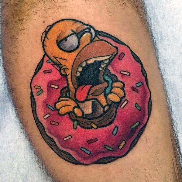 Guys Homer Simpson Doughnut Forearm Tattoos