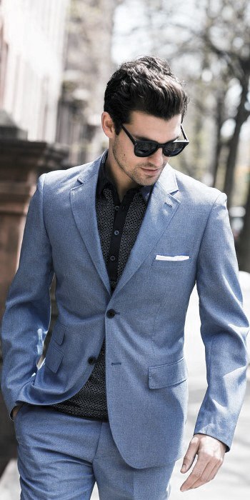 Guys How To Wear A Baby Blue Suit Without A Tie Outfits Fashion Ideas