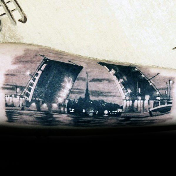 Guys Incredible Tattoo Bridge Forearm Deisgns