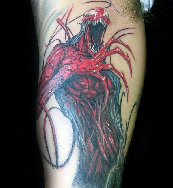 Guys Inner Arm Bicep Carnage Tattoo Deisgns
