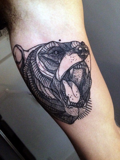 Guys Inner Arm Bicep Geometric Bear Tattoo Ideas