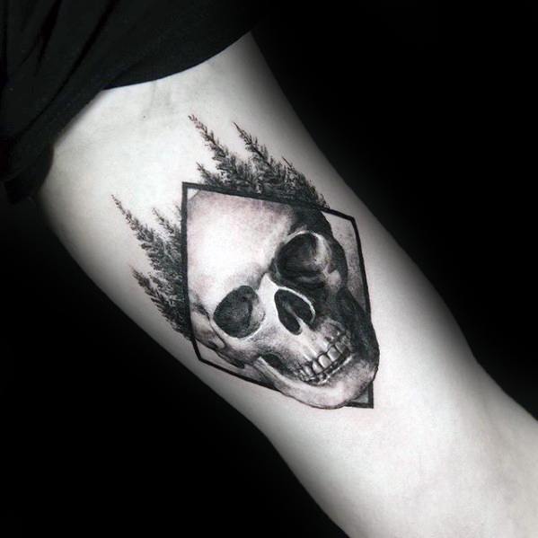 Guys Inner Arm Skull With Trees Detailed Small Tattoos