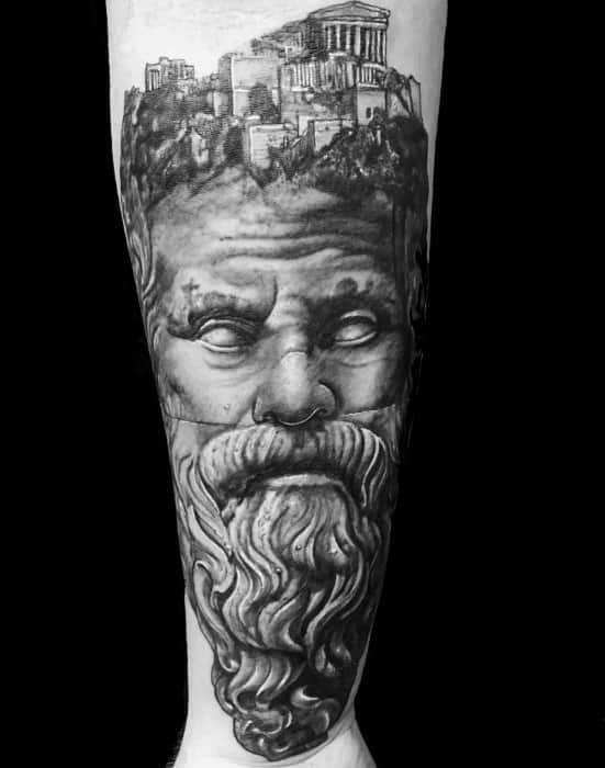 Guys Inner Forearm 3d Socrates Tattoo Design Ideas