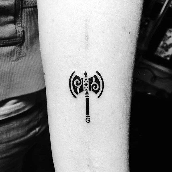Guys Inner Forearm Axe Tattoo Ideas Quarter Sized Designs