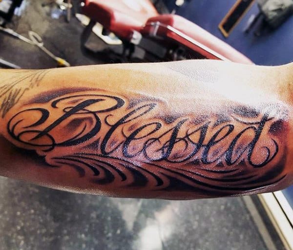 Guys Inner Forearm Blessed Tattoo Design Ideas