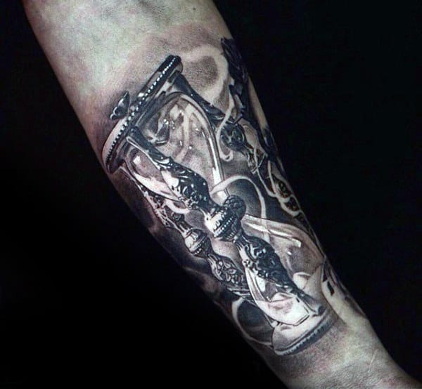 Guys Inner Forearm Hourglass Tattoos