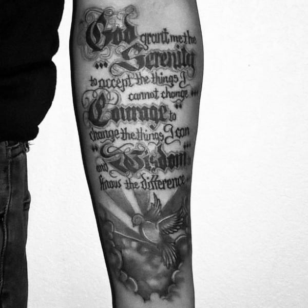 Guys Inner Forearm Serenity Prayer Tattoo Design Ideas