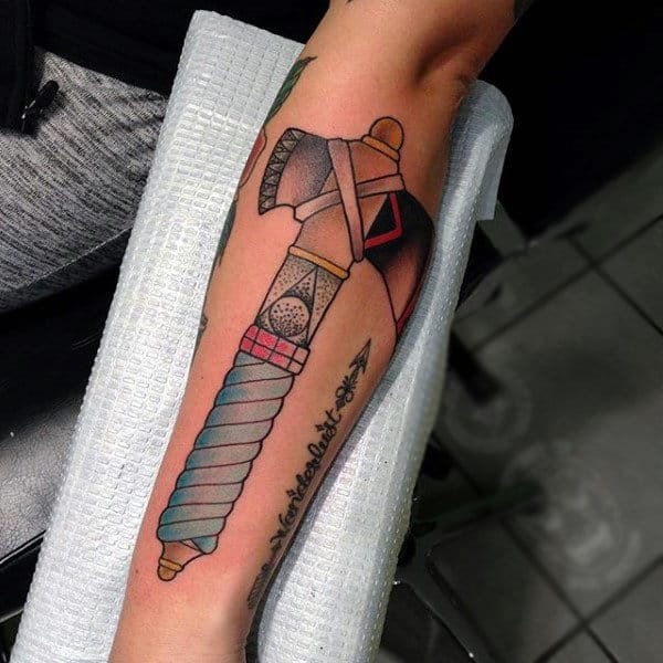 Guys Inner Forearm Tomahawk Tattoo Idea Inspiration