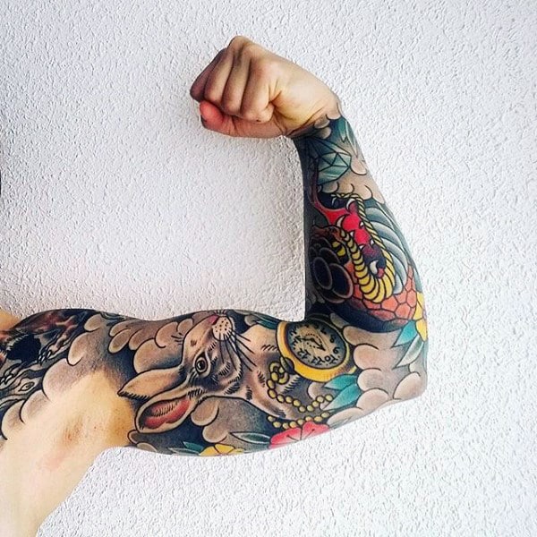 Guys Japanese Animal Rabbit Tattoos Full Sleeve Design Ideas