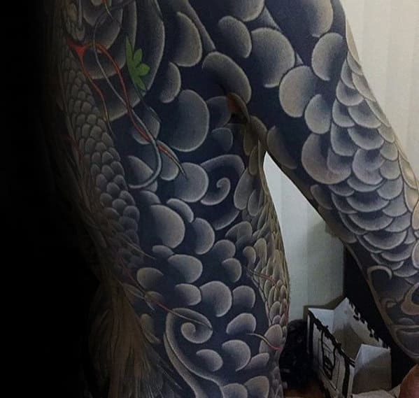 Guys Japanese Clouds Back Tattoo