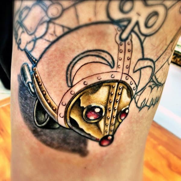 Guys Knees Mettalic Gold Tipped Steampunk Tattoo