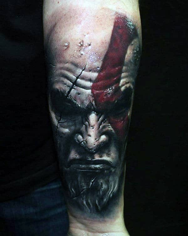 Guys Kratos Portrait Inner Forearm Tattoos