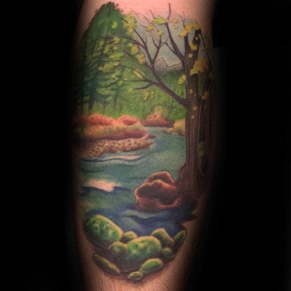 Guys Landscape Leg Tattoos