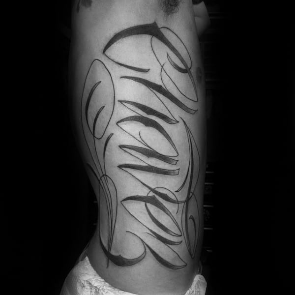 Guys Last Name Rib Cage Script Cursive Tattoo