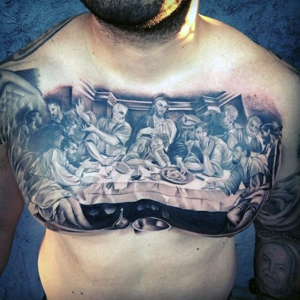 Guys Last Supper Realistic Chest Tattoo Design Ideas