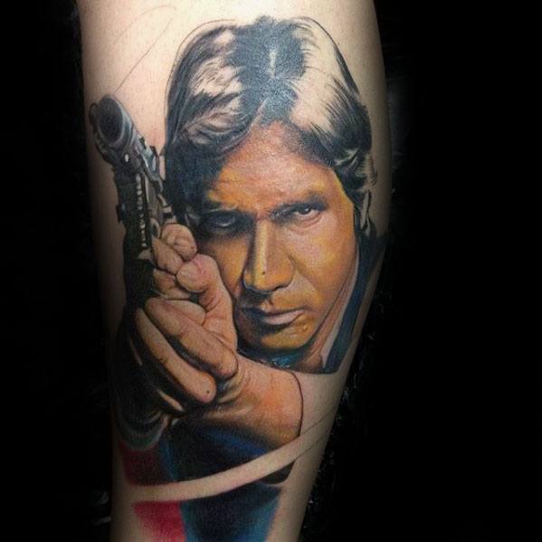 Guys Leg Han Solo Tattoo Design Ideas