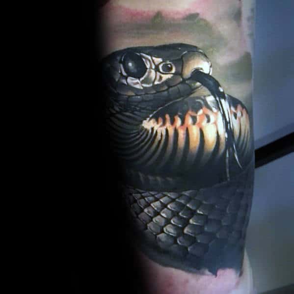 Guys Leg Sleeve Realistic Snake Tattoo With 3d Design