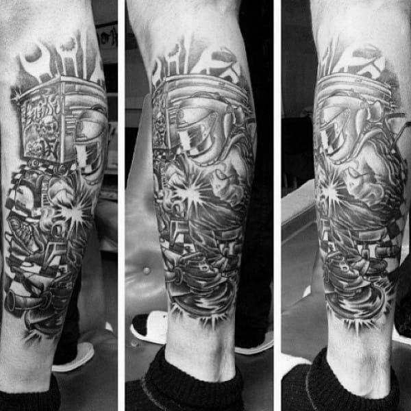 Guys Leg Sleeve Welding Tattoos