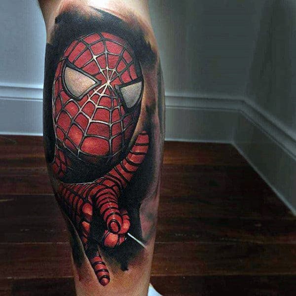 Guys Legs 3D Spiderman Tattoo