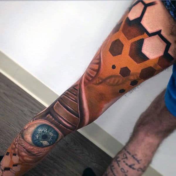 Guys Legs Abstract Eye Realism Tattoo