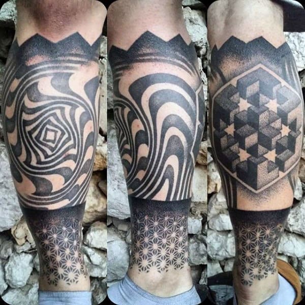 Guys Legs Mindblowing Dotwork Tattoo