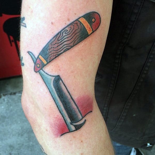 Guys Legs Straight Razor Tattoo
