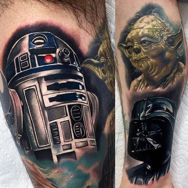 Guys Legs Yoda Darth Varder Tattoo