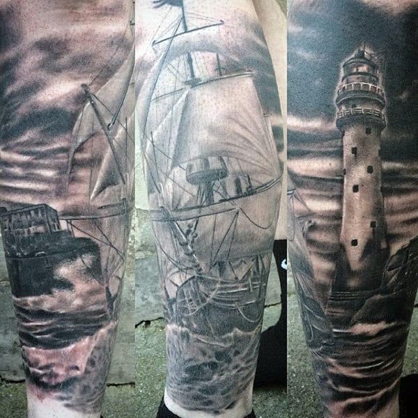 Guys Lighthouse With Beacon Light Tattoo