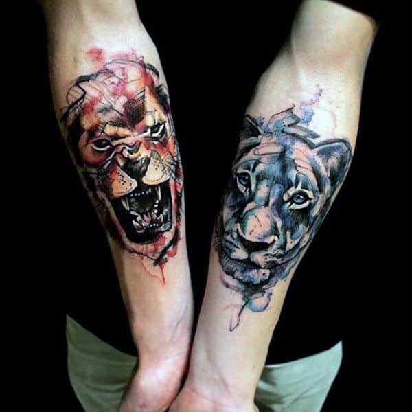 Guy's Lion Inner Forearm Tattoo
