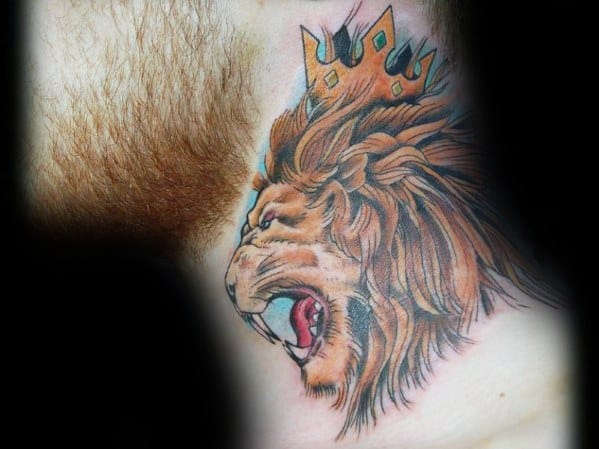 Guys Lion Neck Tattoo Design Ideas