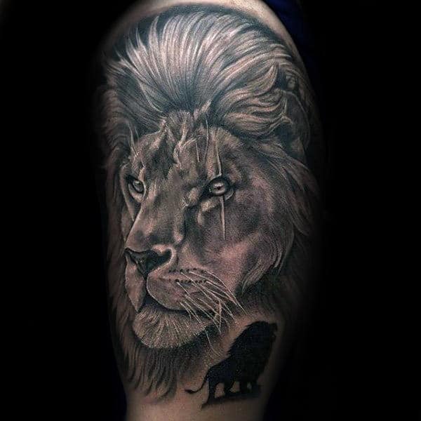 Guys Lion Themed Half Sleeve Tattoo Designs