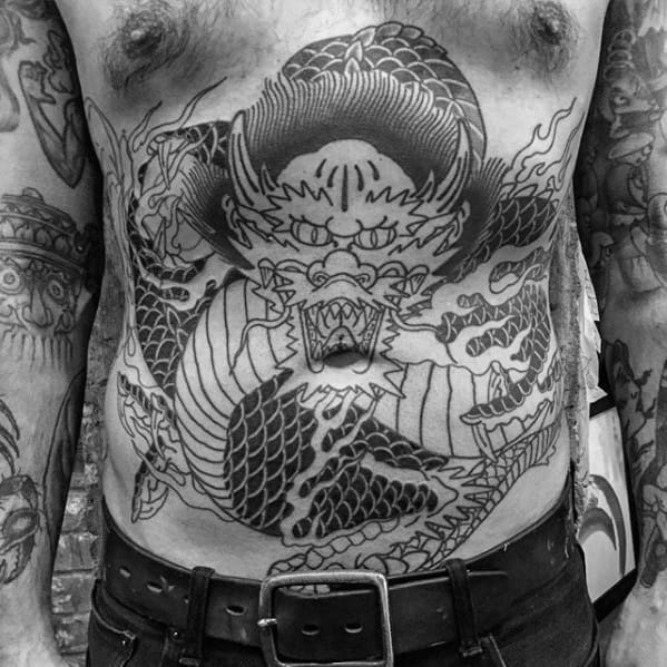 Guys Lower Chest Dragon Old School Tattoo Ideas