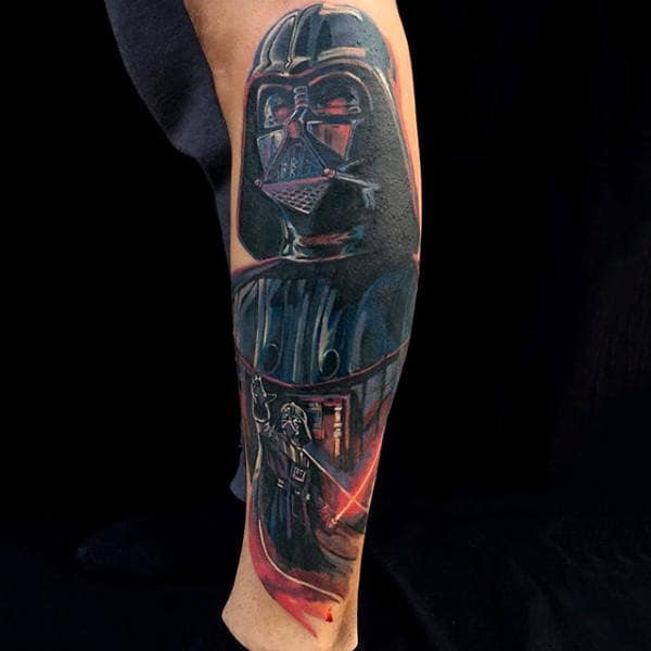 Guys Lower Leg Amazing Darth Vader Tattoo