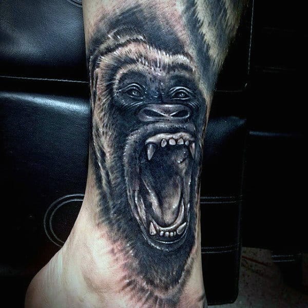 Guys Lower Leg Gorilla Tattoo Design Inspiration