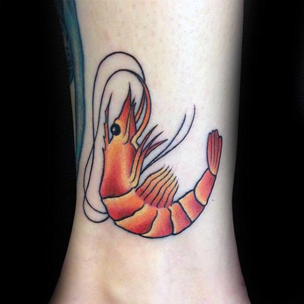 Guys Lower Leg Smal Simple Shrimp Tattoo Deisgns