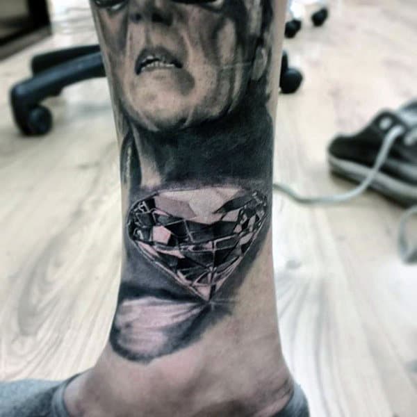 Guys Lower Leg Sparkling Diamond Tattoo