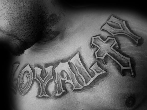 Guys Loyalty Cross Chest Tattoos With 3d Design