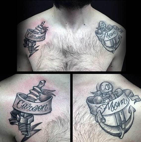 Guys Memorial Father Spark Plug Chest Tattoo